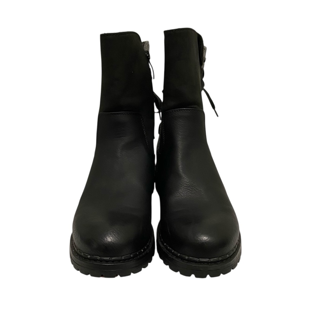 Patricia Solid Black/Gray Faux Leather Ankle Boots